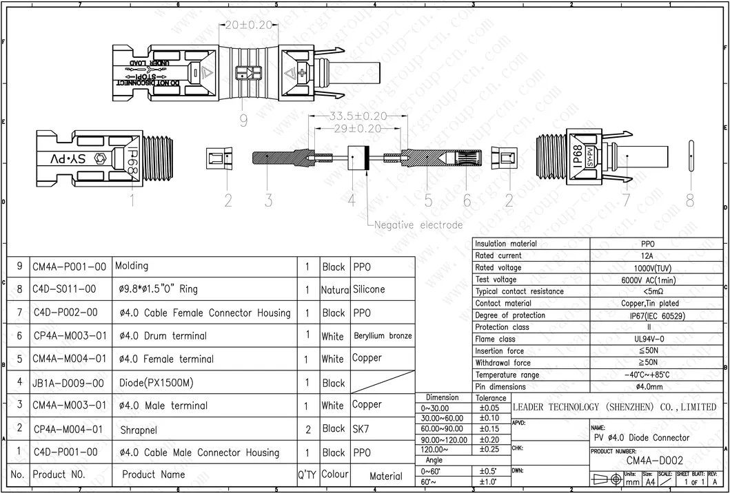MC4 Connectors Built-in Diode IP67 Fuse and Diode MC4 Connector