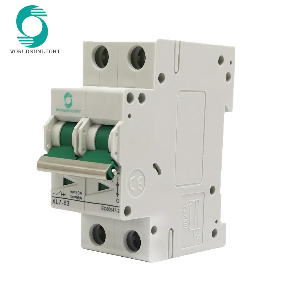 MCB DC 2p 20A 500V Curve C Miniature Circuit Breaker DC Breaker for Solar Panels PV System