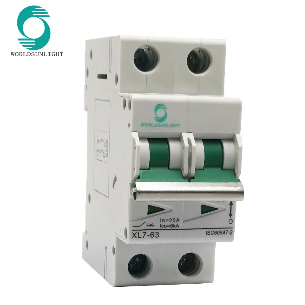 MCB DC 2p 20A 500V Curve C Miniature Circuit Breaker DC Breaker for Solar Panels PV System