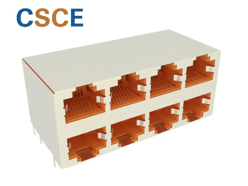 Multi-Layer 2X4 Ports 8p Stacked RJ45 Modular PCB Socket Connector with Shield