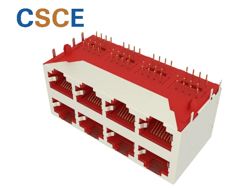 Multi-Layer 2X4 Ports 8p Stacked RJ45 Modular PCB Socket Connector with Shield