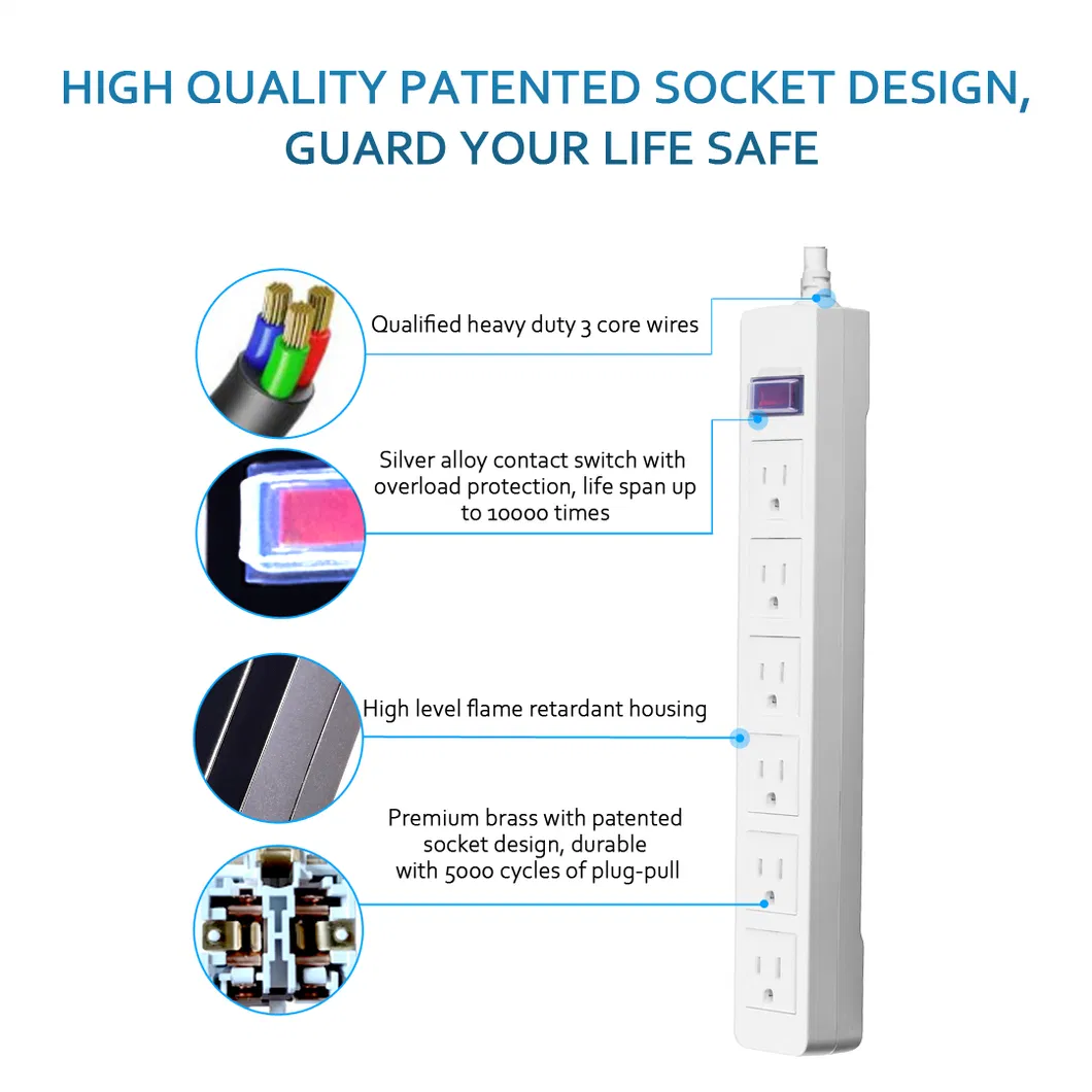 Multiple Outlets Electric Shockproof Waterproof Power Strip Switch Socket