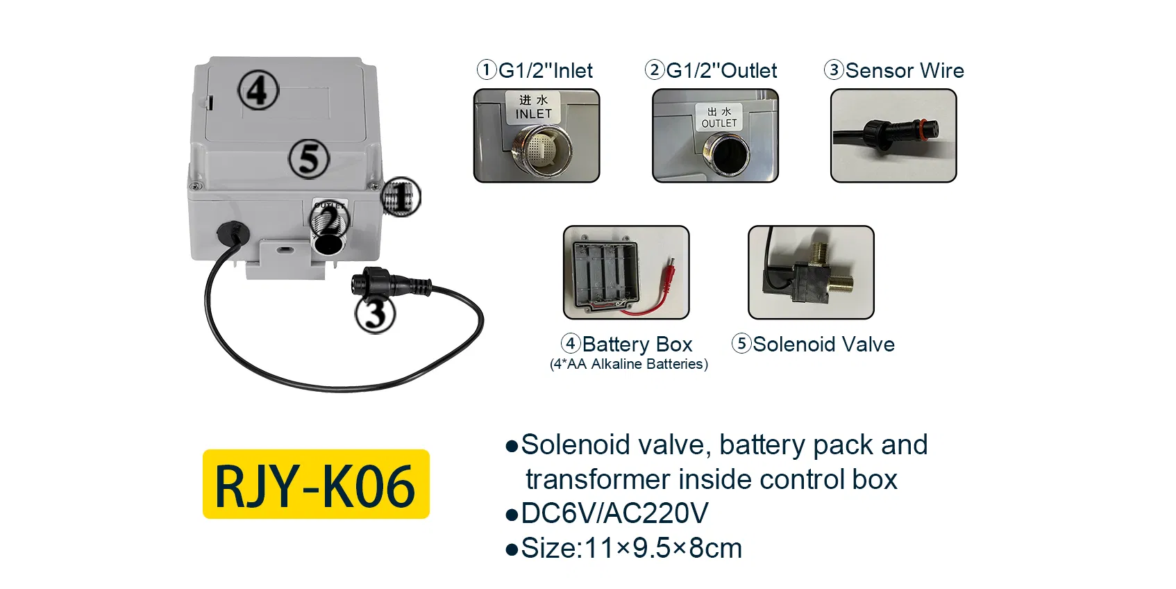 New Design DC Sensor Solenoid Water Swith Control Box for Basin Kitchen Faucet