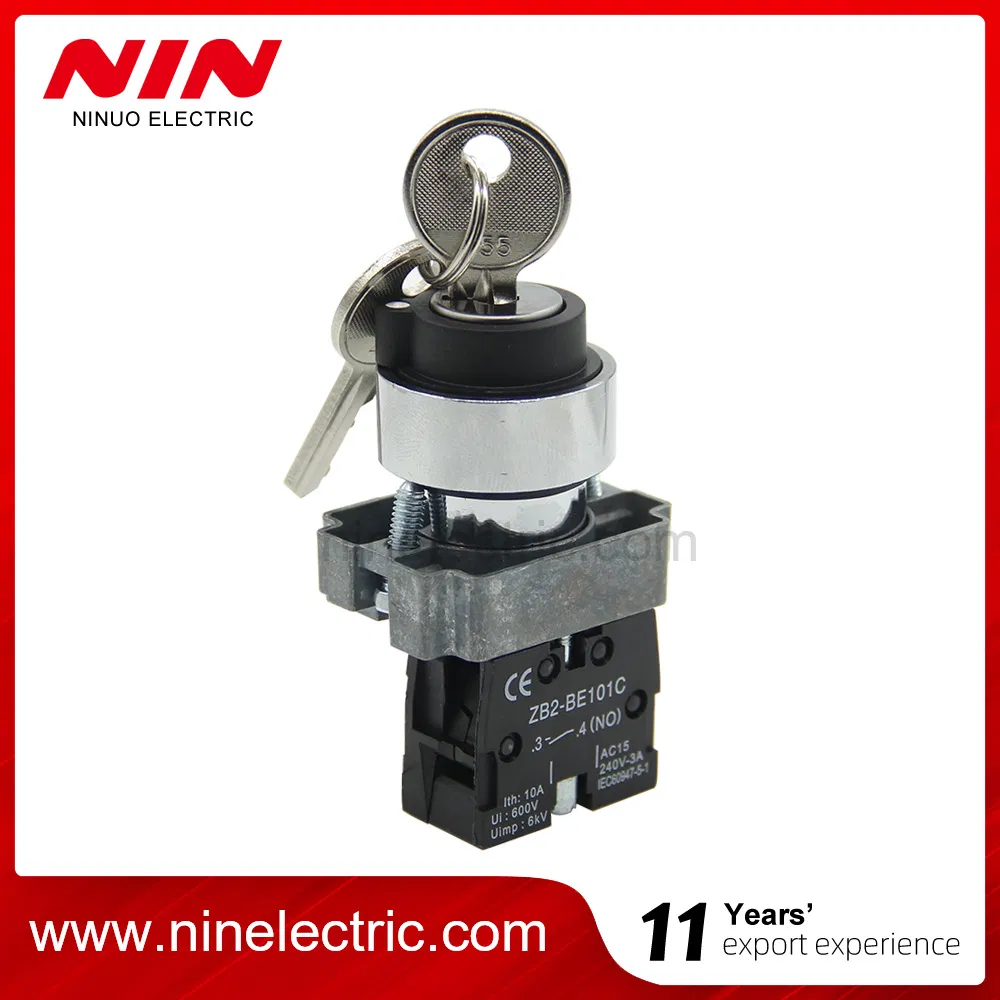 Nin Xb2-Bg61 Best Quality 22mm High Quality Metal 2 Position Push Button Key Stay Put Selector Key Switch for Industry