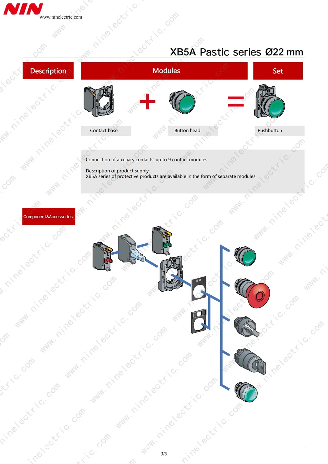 Nin Xb2-Bg61 Best Quality 22mm High Quality Metal 2 Position Push Button Key Stay Put Selector Key Switch for Industry