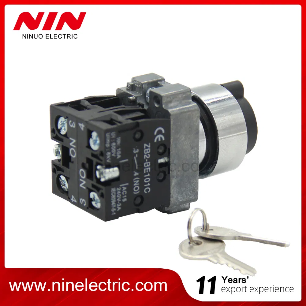 Nin Xb2-Bg65 Best Quality 22mm Metal N/O+N/C 2 Position Push Button Key Stay Put Selector Key Switch