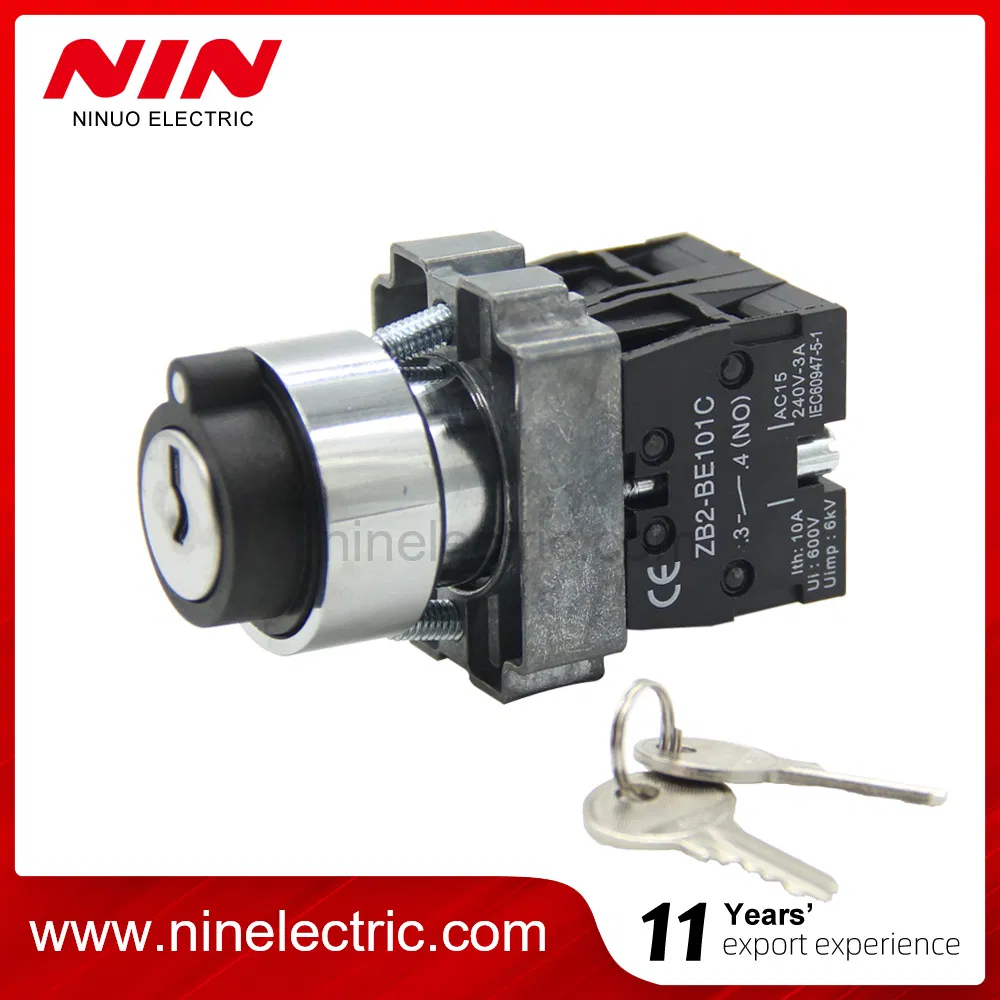 Nin Xb2-Bg65 Best Quality 22mm Metal N/O+N/C 2 Position Push Button Key Stay Put Selector Key Switch