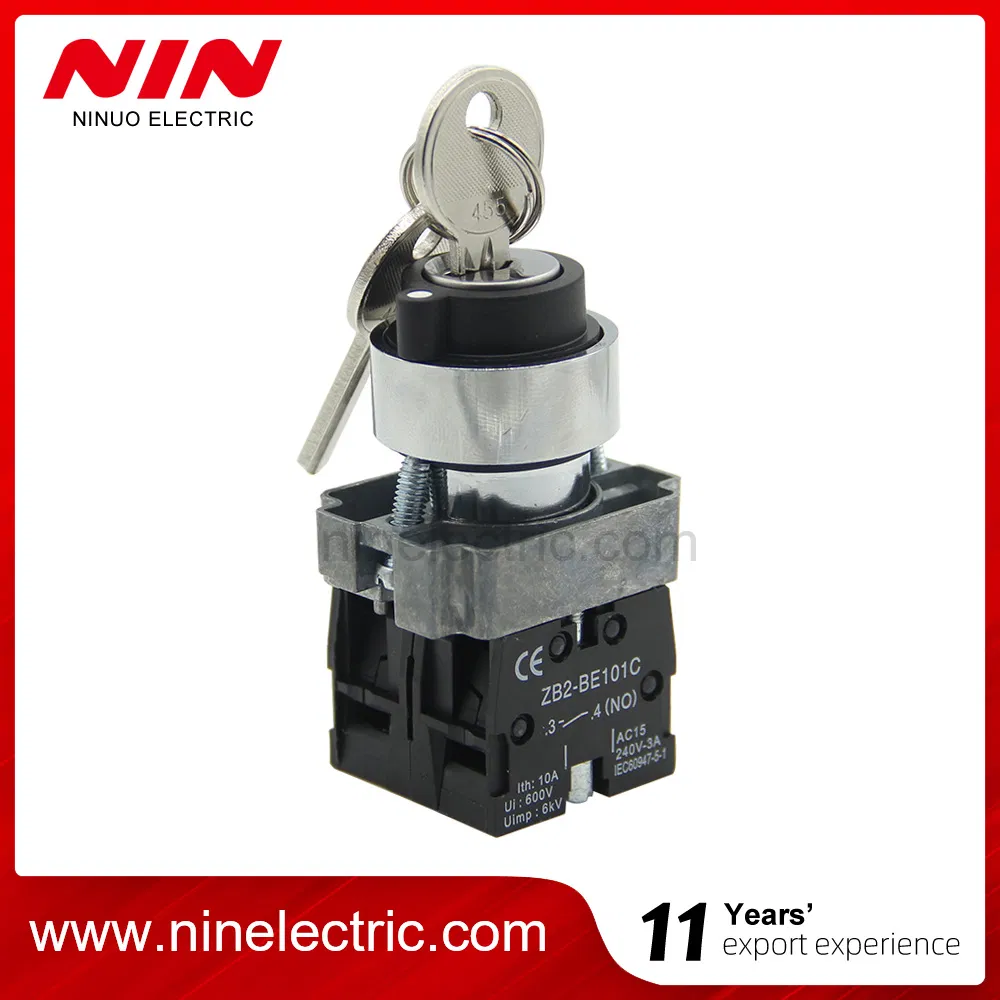 Nin Xb2-Bg65 Best Quality 22mm Metal N/O+N/C 2 Position Push Button Key Stay Put Selector Key Switch