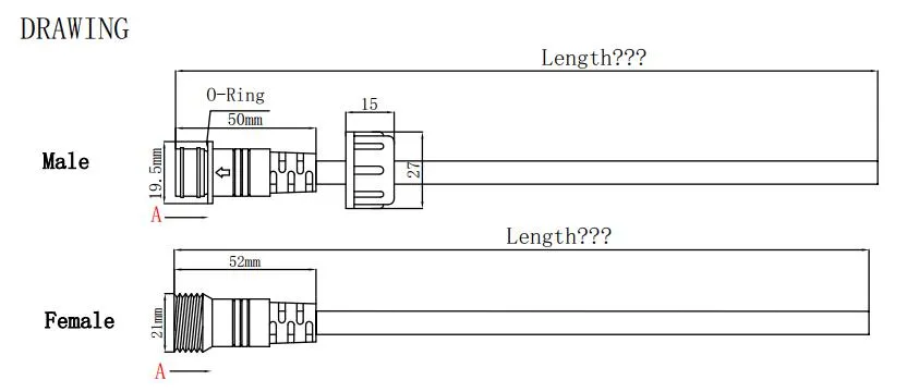 Outdoor Male to Female 2 Pin IP65 Waterproof LED Power Connector