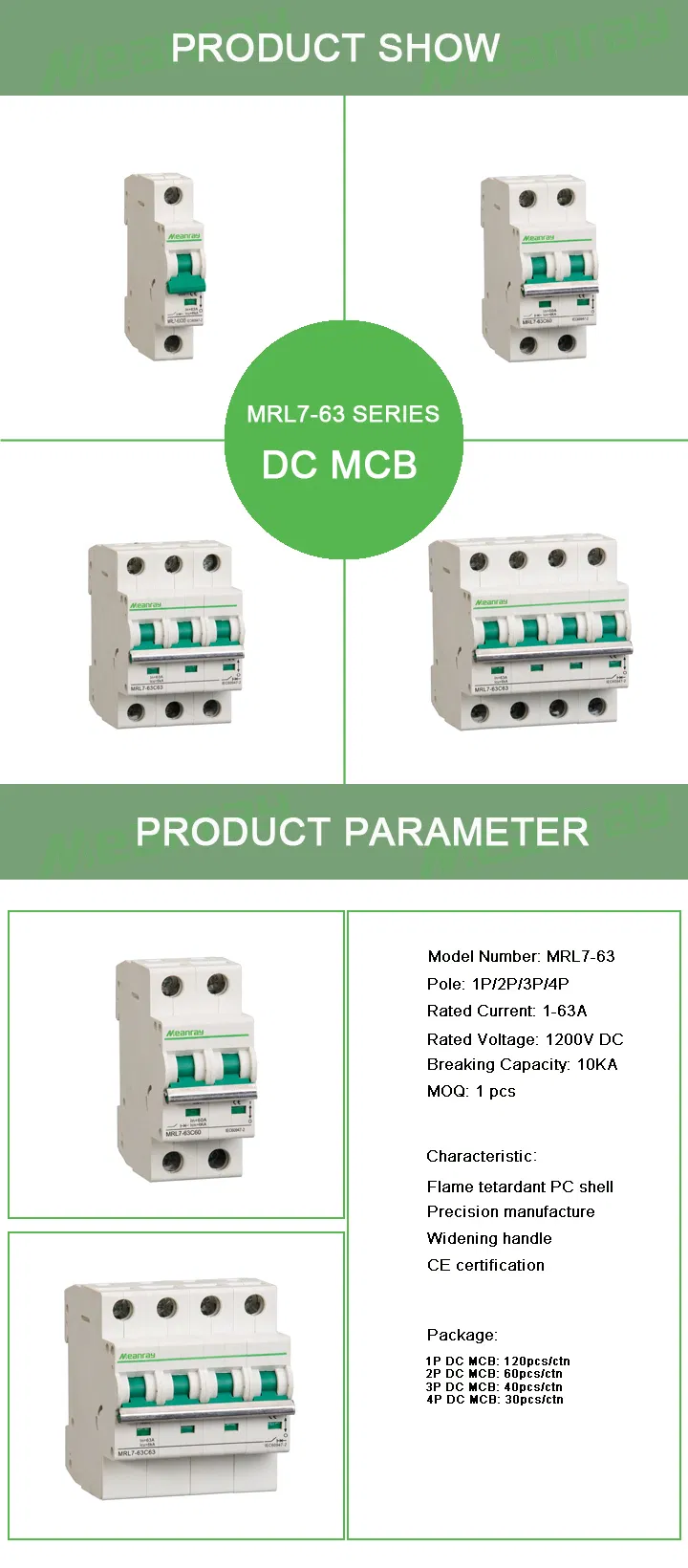 Overload Protector 12V 1000V 3p Circuit Breaker Switch DC MCB for PV Solar System
