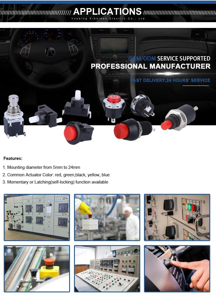 Pbs-07 Push Button Switch Good Quality on-on-off Latching Function 3 Terminal Plastic Push Button Switch