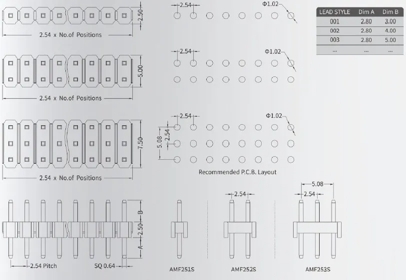 Pin Header Single Row Double Rows DIP Type and SMT Type Series Connector with Single Housing/ Dual Housings