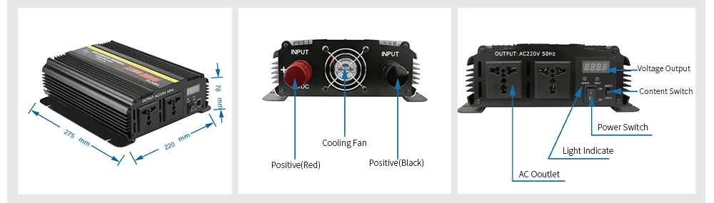 Pure Sine Wave Inverter DC 12V to AC 110V/220V 1000W Max 2000W Voltage Transformer Power Converter Solar Car Inverter