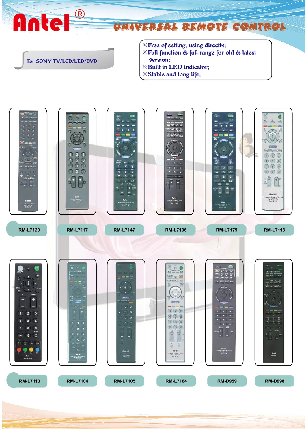 Remote Control for SONY LED/LCD/TV RM-D959 RM-D998 RM-D013 RM-L1090 RM-L1185 RMT-D166P