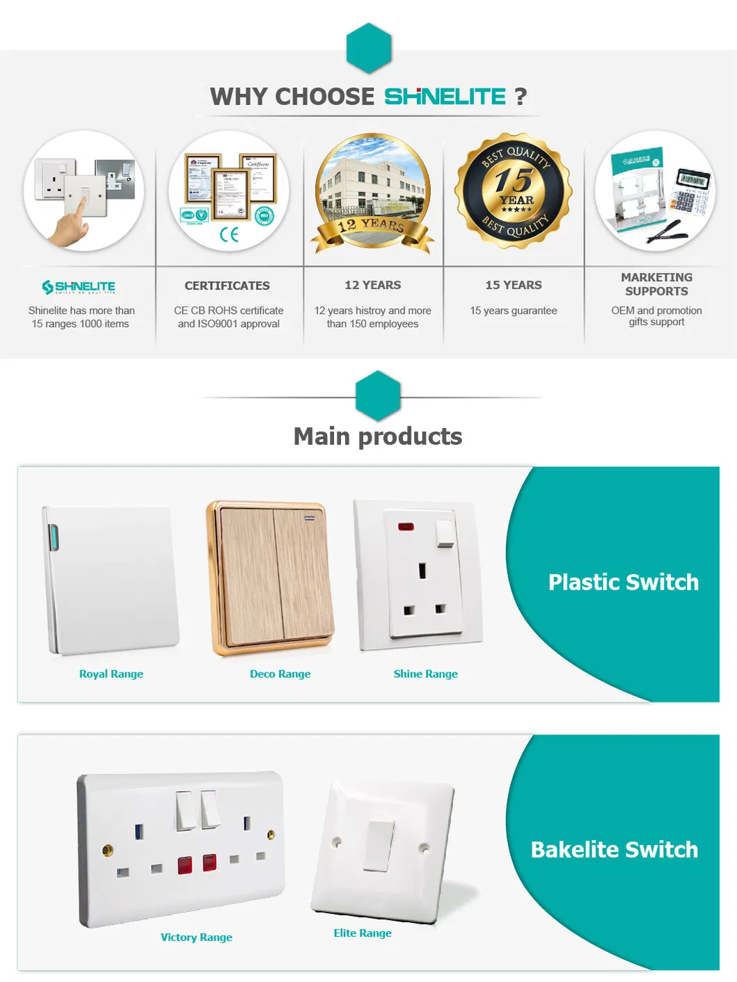 Shinelite Electrical Light Switch BS Standard Wall Switch Socket
