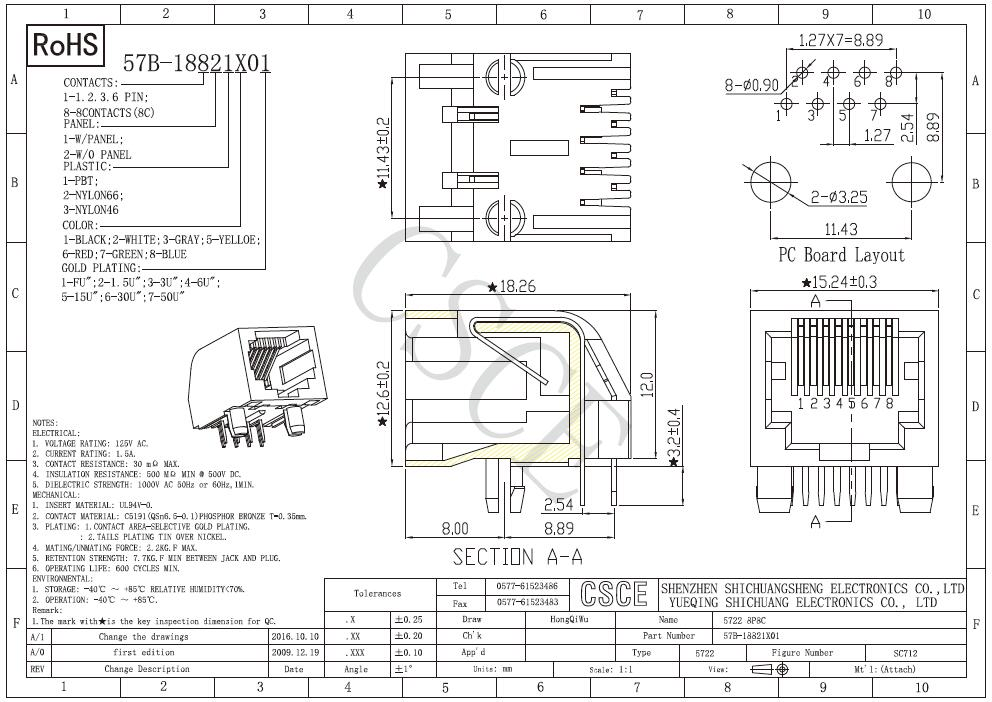 Side Entry Tab Down 8p RJ45 PCB Connector Socket with Stamp Pin, Unshield 8p RJ45 Modular PCB Jack with Right Angle