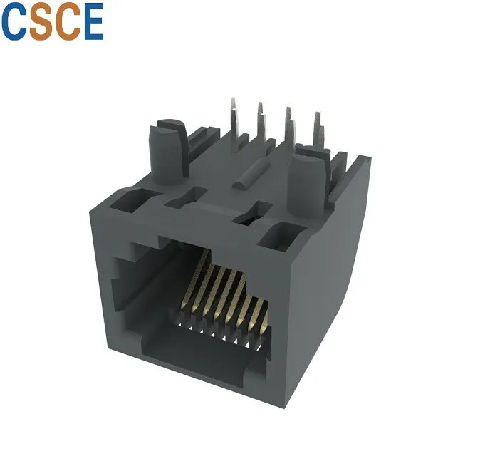 Side Entry Tab Down 8p RJ45 PCB Connector Socket with Stamp Pin, Unshield 8p RJ45 Modular PCB Jack with Right Angle