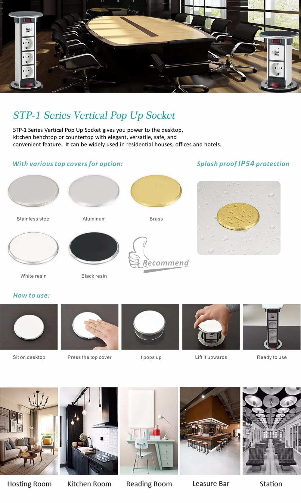 Sinoamigo IP55 Waterproof Pulling up Desktop Socket