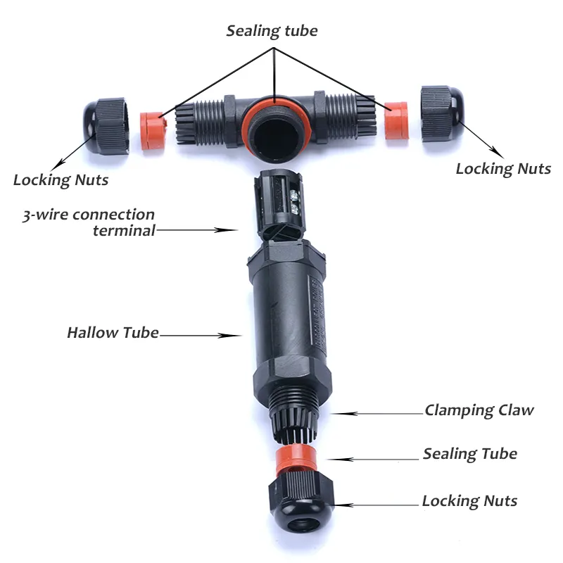 Uac-200/03t T Shape 3poles IP68 Wire Connector for Outdoor