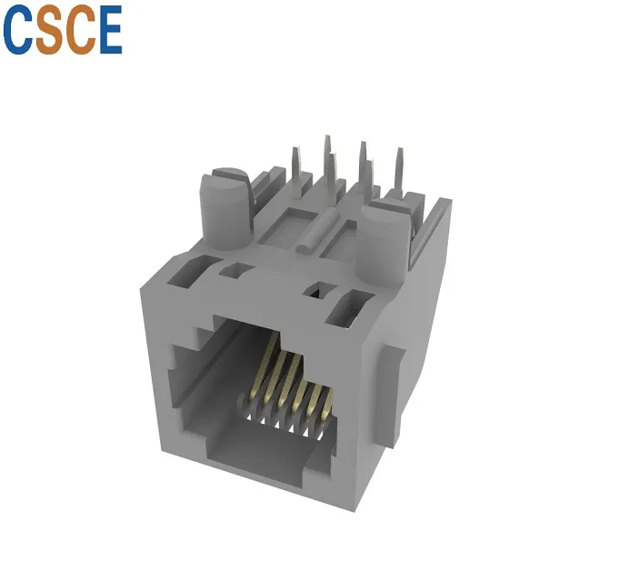 Unshield Tab Down 6p Rj11 Modular PCB Jack Socket with Panel, Side Entry Single Port 6p Rj12 PCB Connector Socket with Stamp Pin