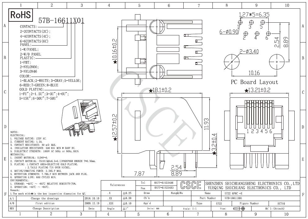 Unshield Tab Down 6p Rj11 Modular PCB Jack Socket with Panel, Side Entry Single Port 6p Rj12 PCB Connector Socket with Stamp Pin