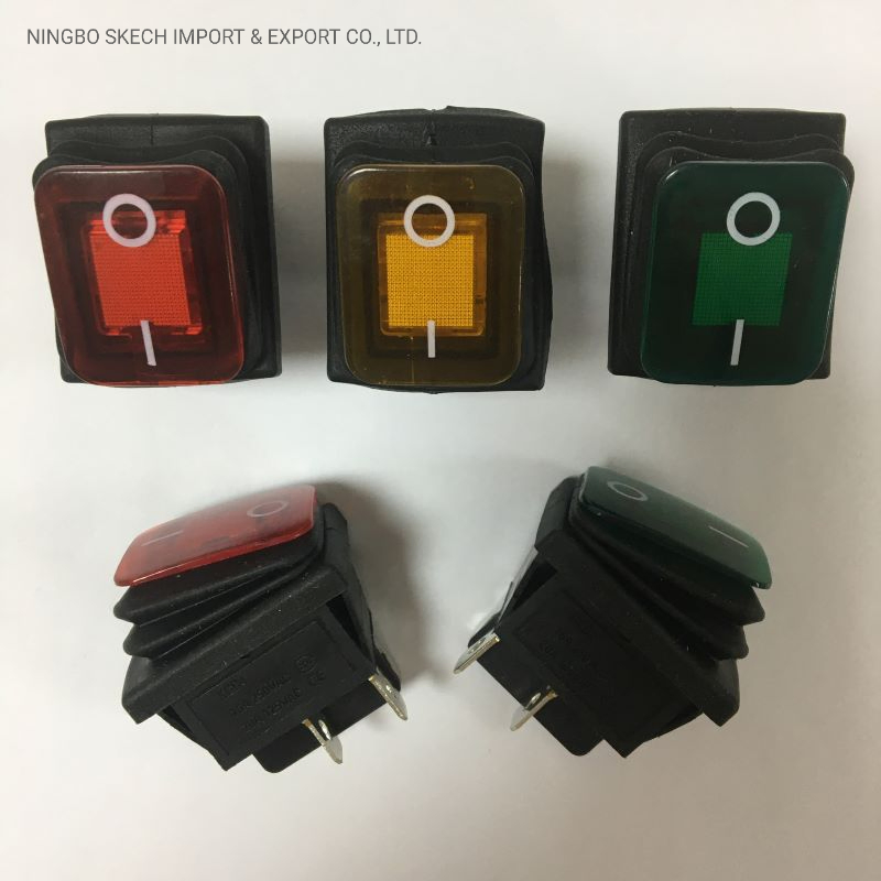 Waterproof Push Button Switch IP65 Panel Mount LED Illuminated Momentary Power Switch on-off Rocker Switch 4pins/6pins with CE Approval (KCD4-003-BN)