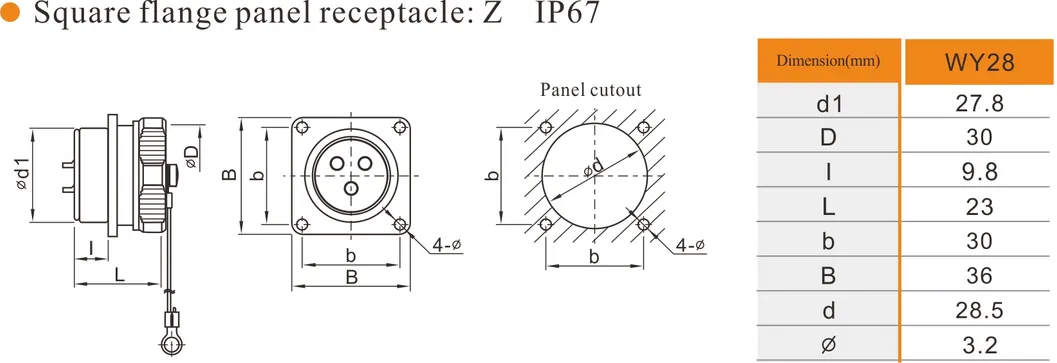Weipu Wy28-Z 4 Pin Circular Cable Electrical Wire Crimp Motorcycle Diagnosis Connector
