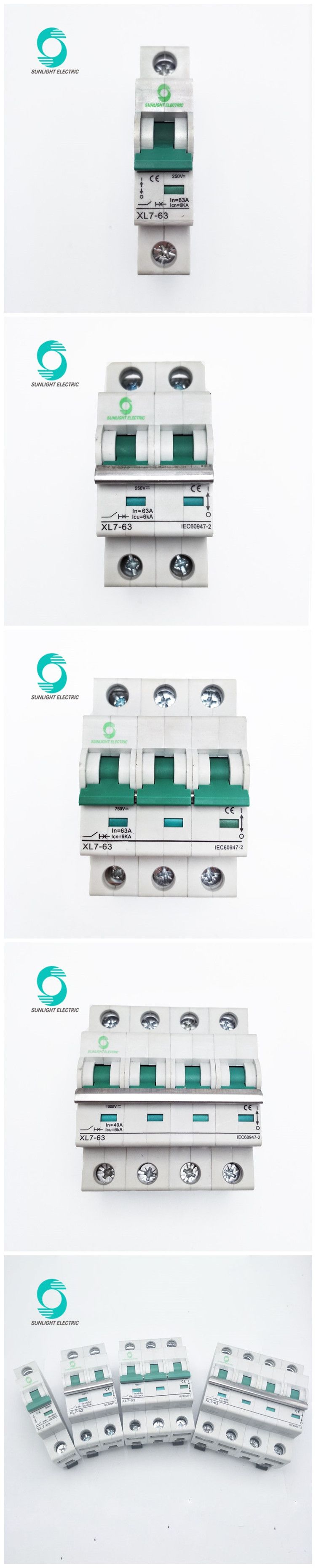 XL7-63 IEC60947 Solar Circuit Breaker DC 800V 3 Pole 6A-63A DC MCB